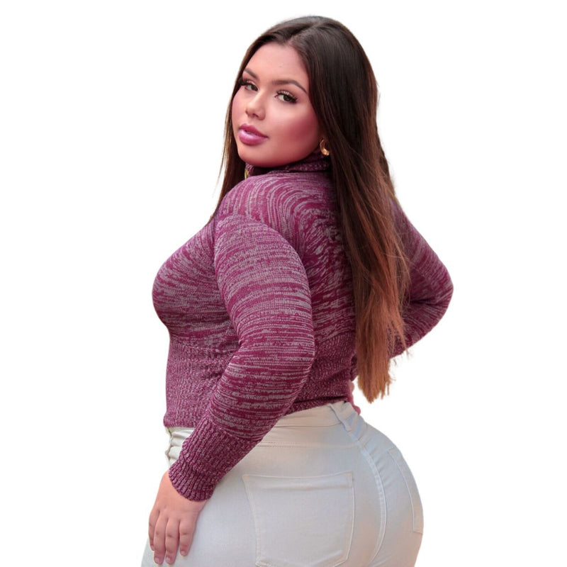 Blusa feminina de tricô gola alta manga longa sueter cropped d frio curto taman