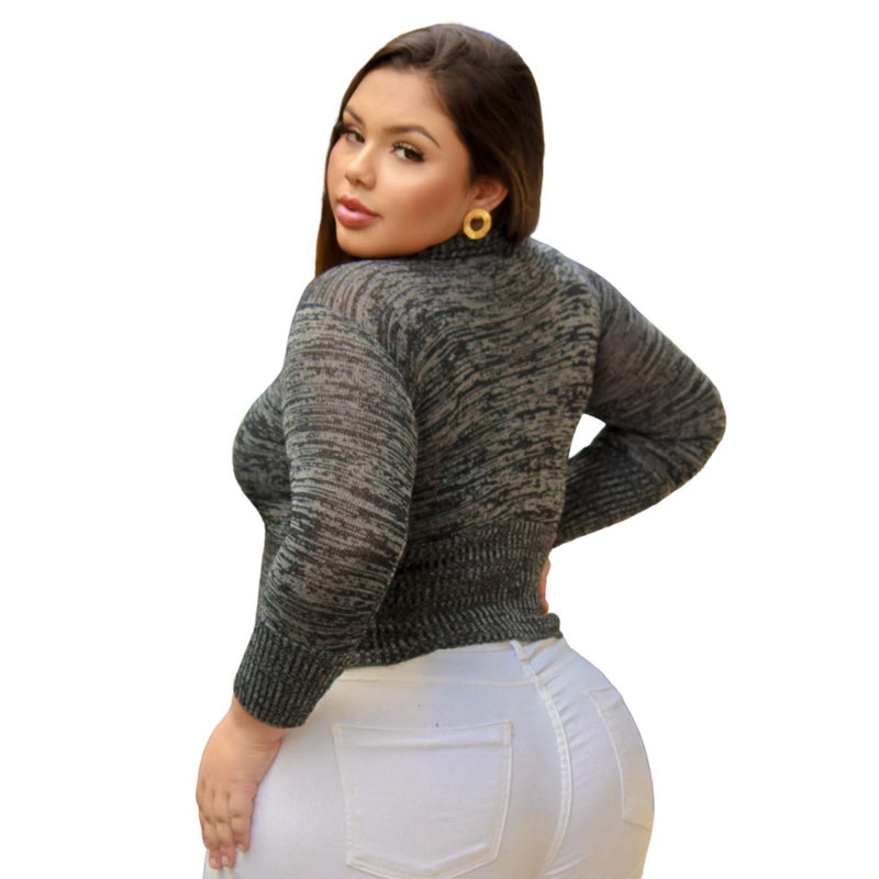 Blusa feminina de tricô gola alta manga longa sueter cropped d frio curto taman