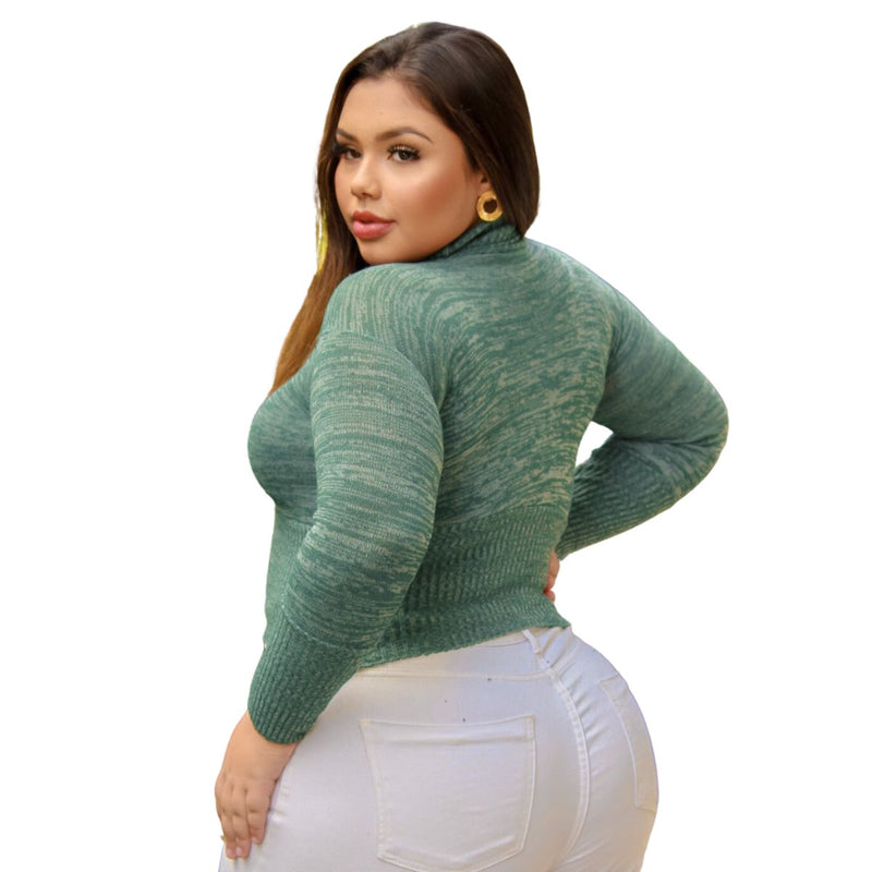 Blusa feminina de tricô gola alta manga longa sueter cropped d frio curto taman