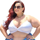 Cropped Feminino Nula Decote V Nó Torcido Uma Manga Curta E Outra Com Alça Cor