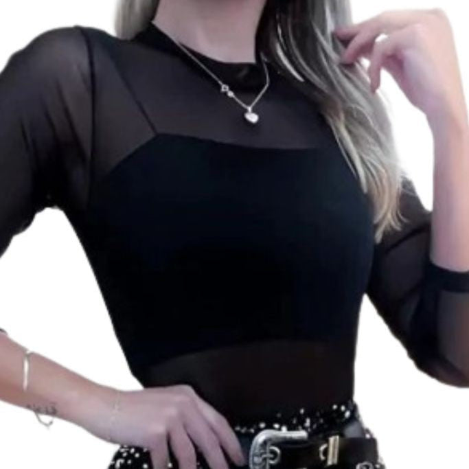 Body Feminino em Tule Manga Longa Dani Ref. 755