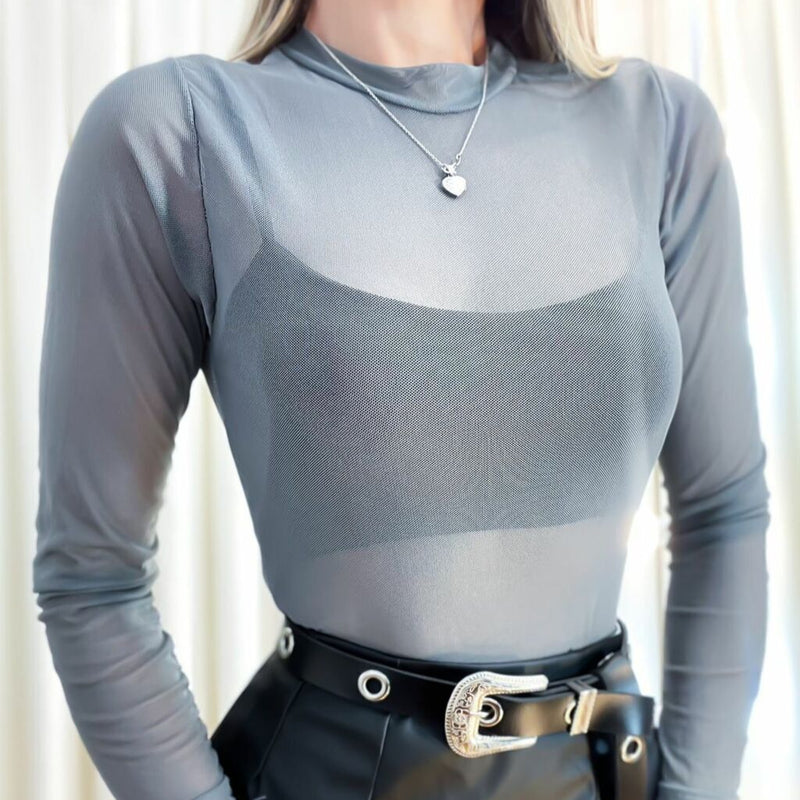 Body Feminino em Tule Manga Longa Dani Ref. 755